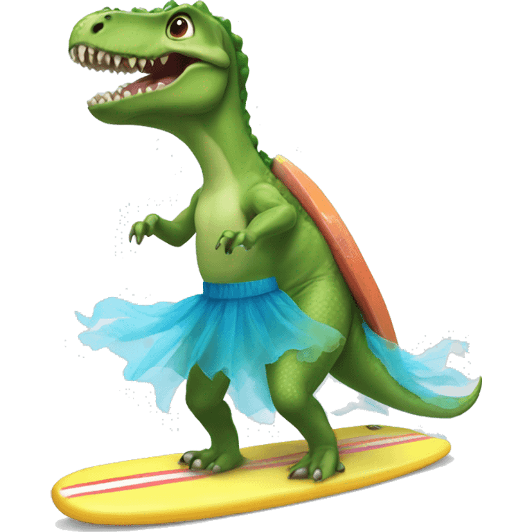 Dinosaur wearing tutu in surf board emoji