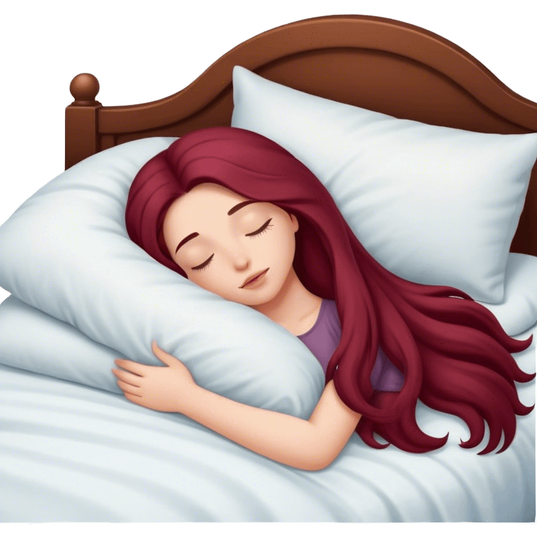 A beautiful, burgundy long haired girl sleeping in bed emoji