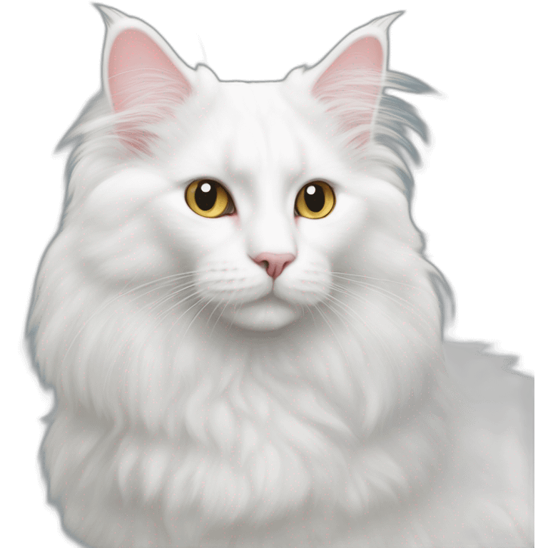 White Turkish Angora Fluffy Cat Sits  emoji