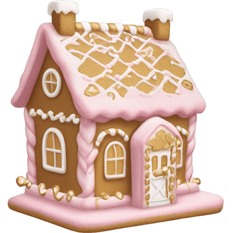 light pink and gold and white gingerbread house emoji