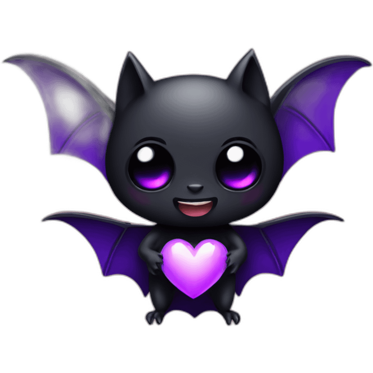 black bat with white eyes holding purple heart emoji