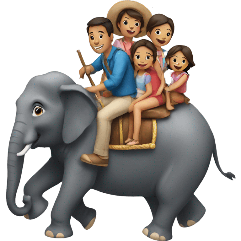 family riding elephant emoji