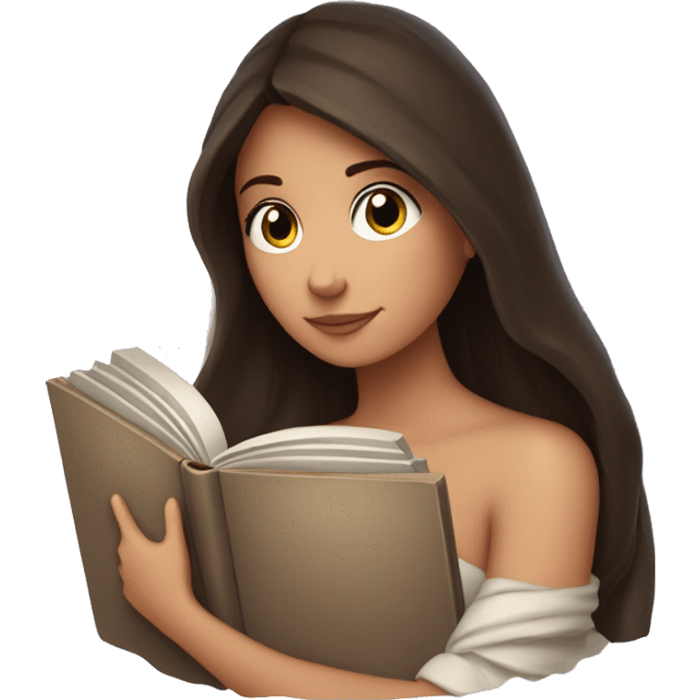 beautiful brunette girl hugging a book under a blanket emoji