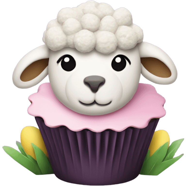 beautifully decorated Easter lamb cupcake emoji