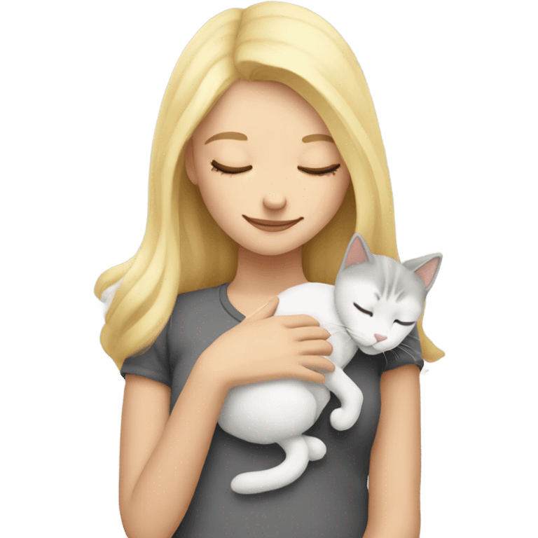 blonde girl side sleeping gray and white cat emoji