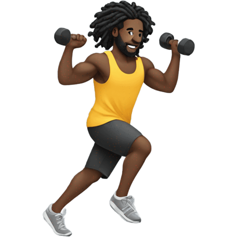 Black man with dreadlocks working out emoji