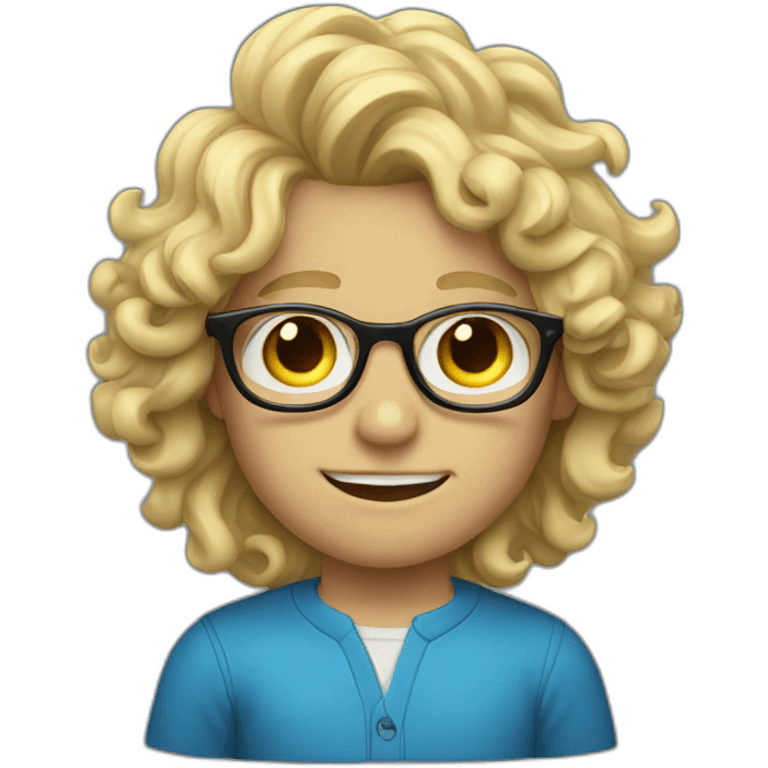 Blond Boy with long curly hair and round blue glasses emoji