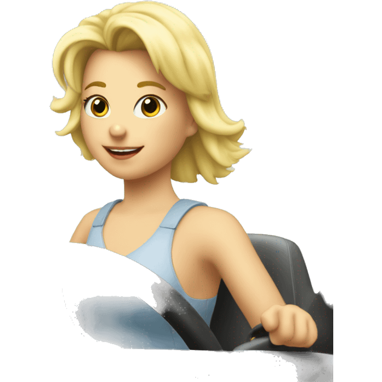 A blonde girl driving a nice 1990 Izzu tropper  emoji