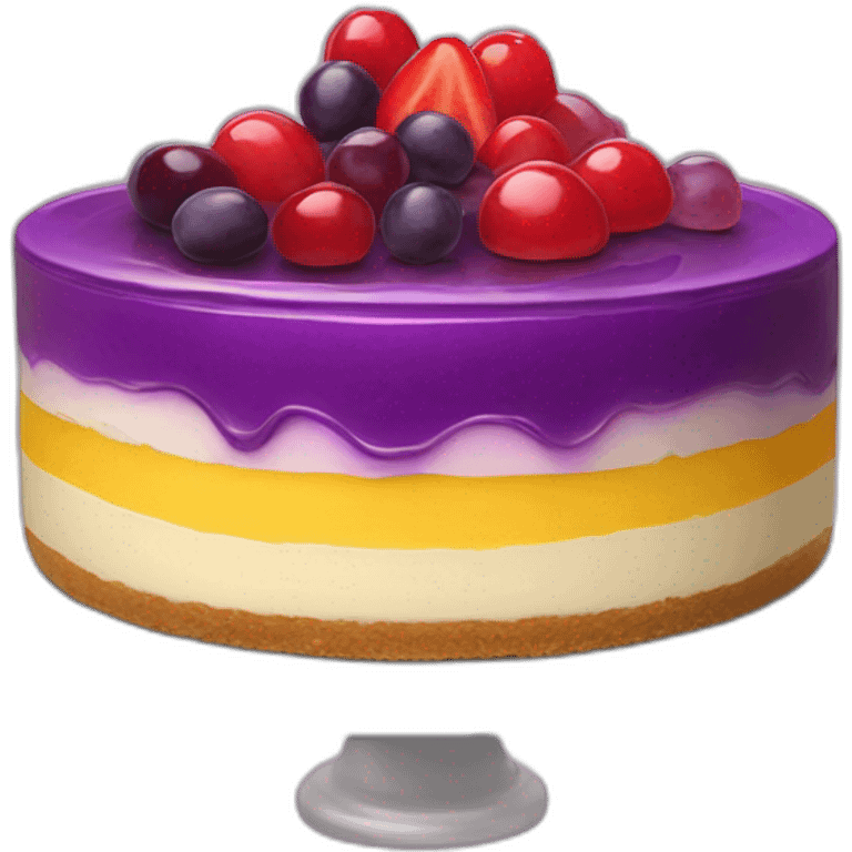 No bake cheesecake with 3 colored jams red purple and yellow art emoji