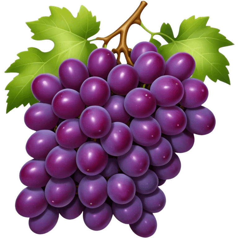 Cinematic Realistic Grapes Emoji, Clustered together in rich purple hues, with smooth, plump skins reflecting light in a glossy, delicate sheen. The stems curve slightly, holding the clusters together like a sweet, natural treasure. Soft glowing outline, capturing the essence of natural sweetness and richness in a bunch of ripe grapes! emoji