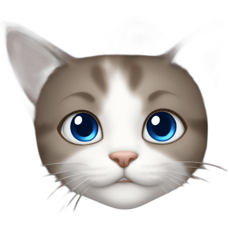 light gray, blue eyed cat cuddles brown highlighted colored girl emoji