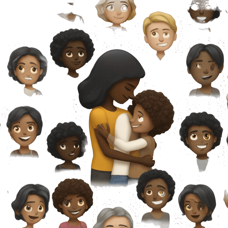 White man hugging black woman emoji