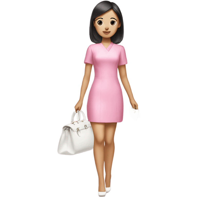 asian girl wearing pink dress and white heels carrying a white purse emoji