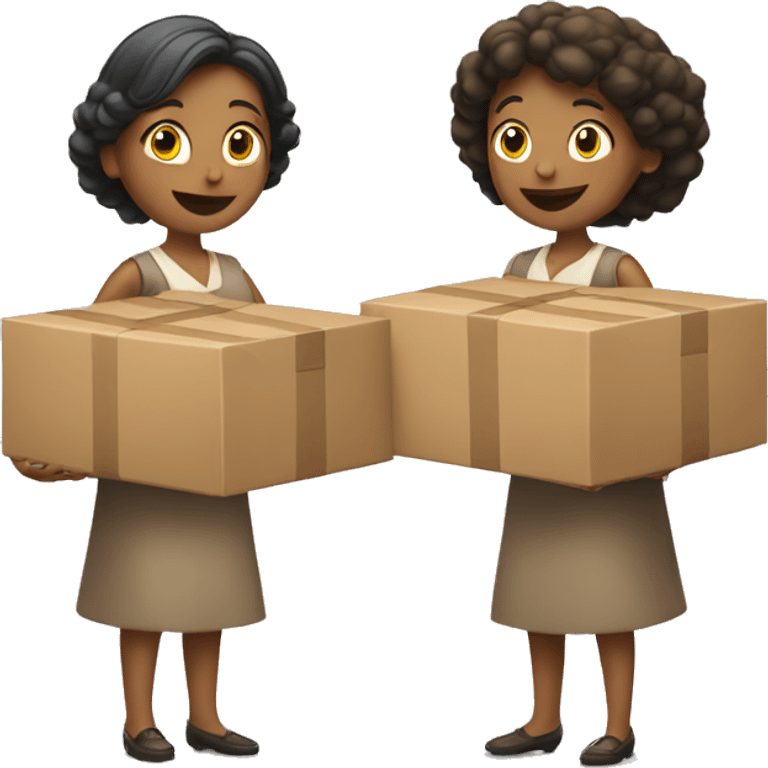 two women holding two boxes of boxes facing each other emoji