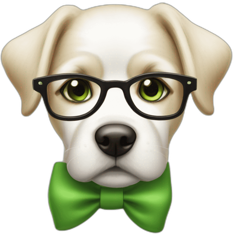 bege-and-white-dog-with-green-eyes-and-glasses-and-green-bow emoji