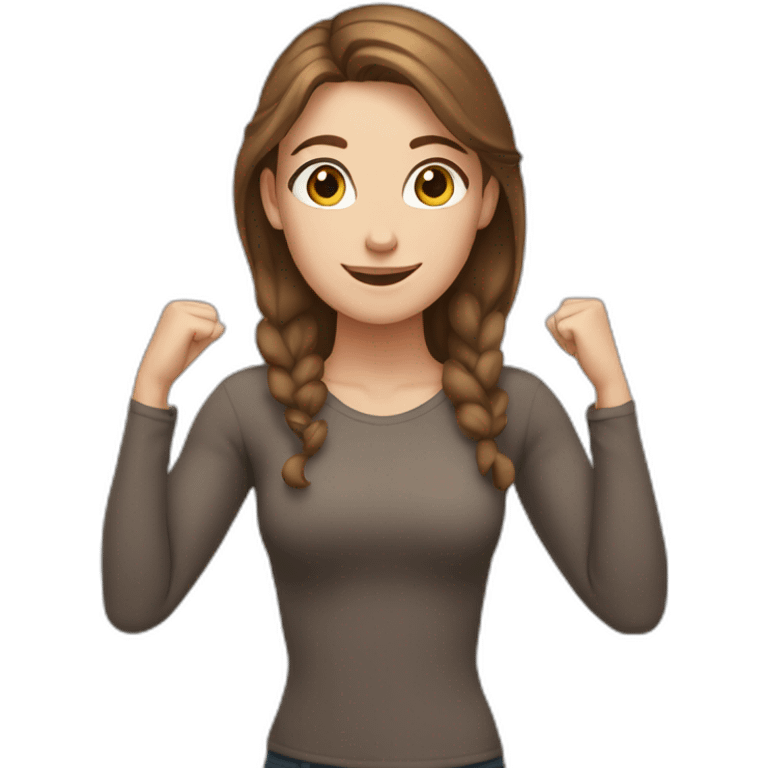 white girl brown hair celebrating arms up emoji