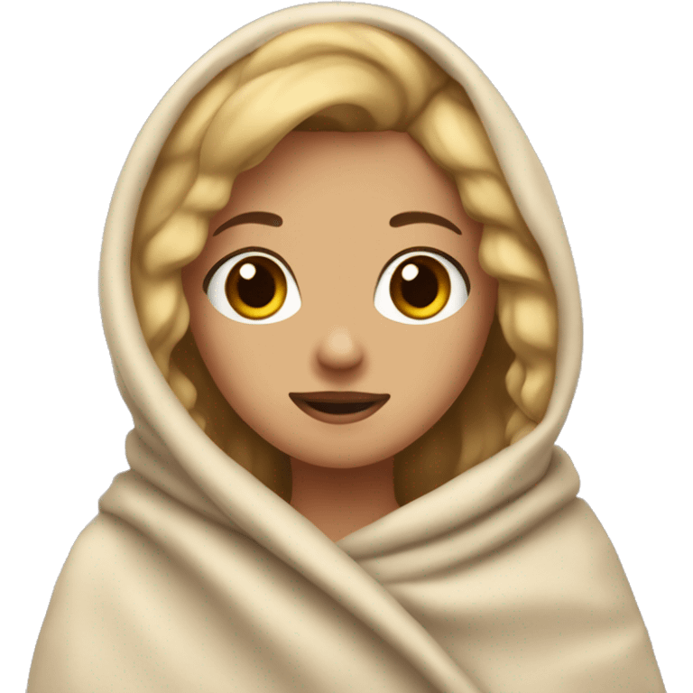 Girl with dirty blonde hair with one dimple and brown eyes wrapped in a blanket  emoji