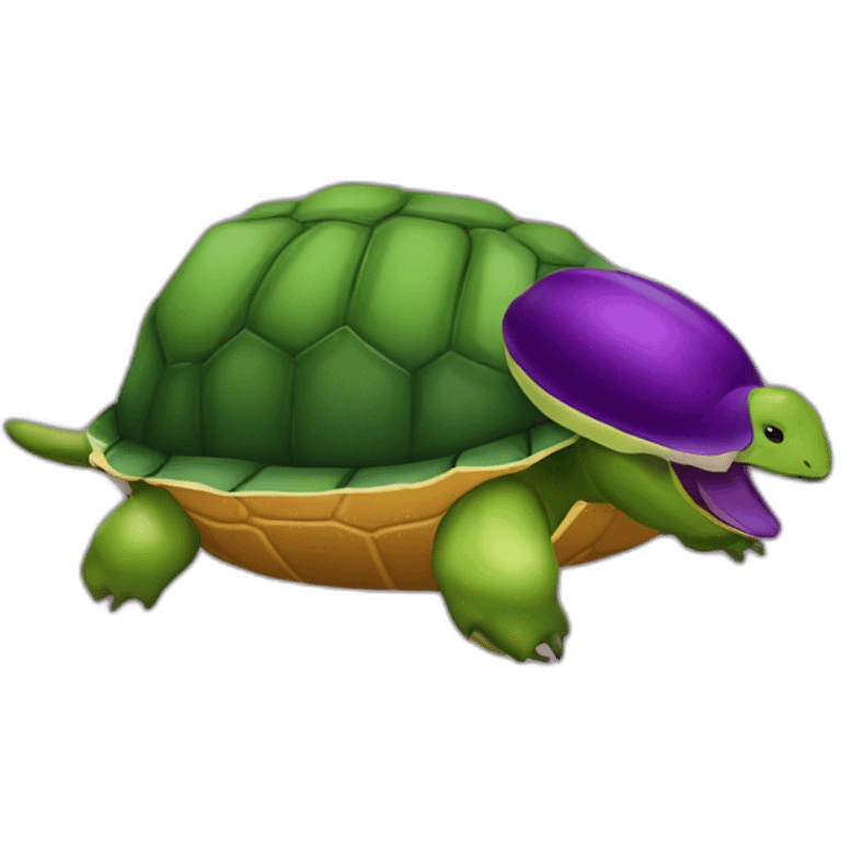 aubergine sur une tortue avec une tete de mangue emoji