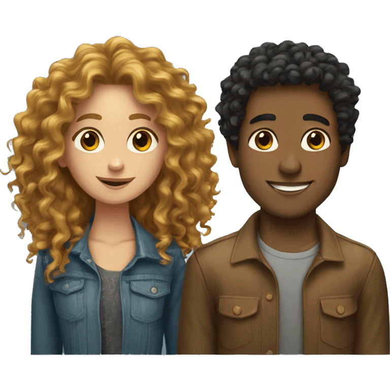 long curly hair girl with curly hair guy  emoji