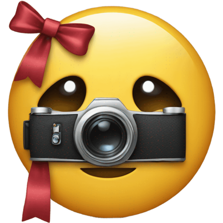 emoji smirk with a bow on its head holding a camera emoji