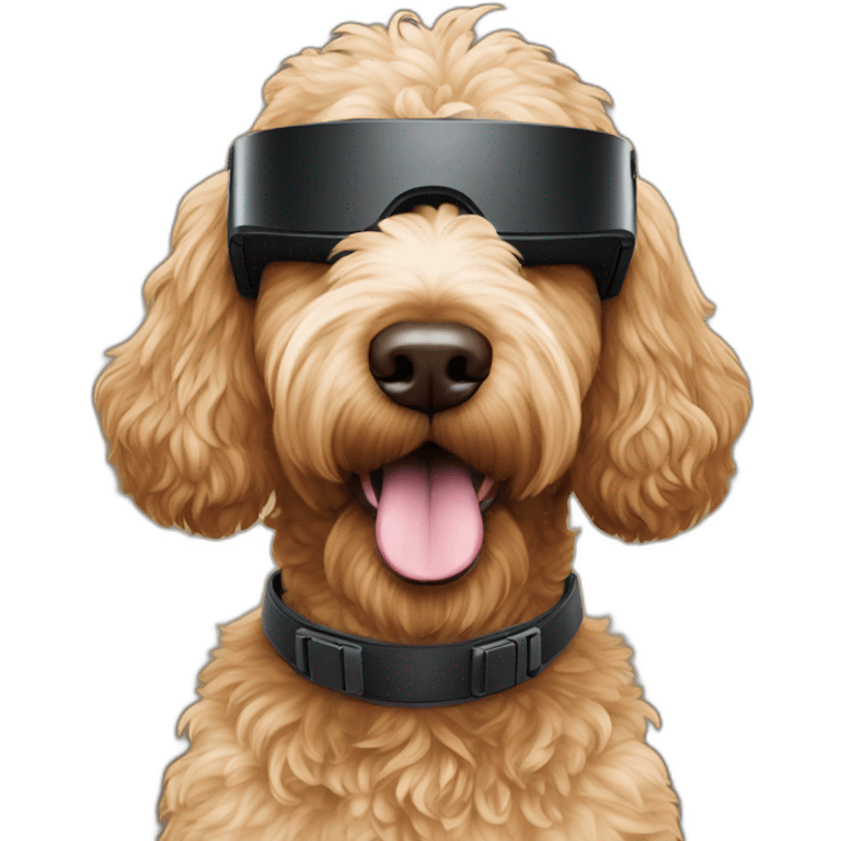 dark brown golden doodle wearing VR headset emoji