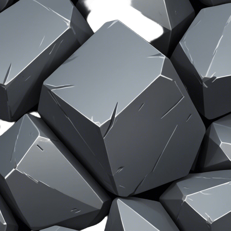 Cinematic Realistic Iron Ore, Strong and solid, with a dark, heavy surface marked by sharp angles and a faint metallic sheen. The deep gray color radiates durability and strength, while soft reflections show off the rugged texture. Soft glowing outline, capturing the essence of resilience and rugged strength in raw iron ore. emoji