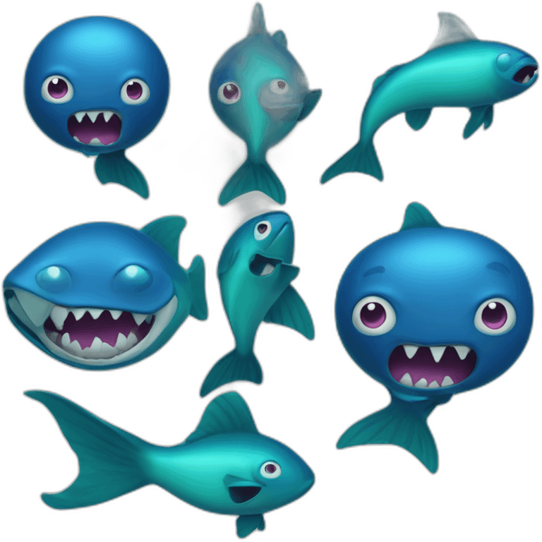 dark blue magic fat thing with a cyan face and a cyan fish fin and a open mouth and big teeth emoji