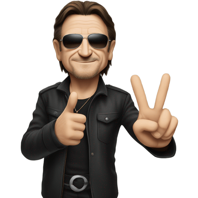 Bono doing peace sign emoji