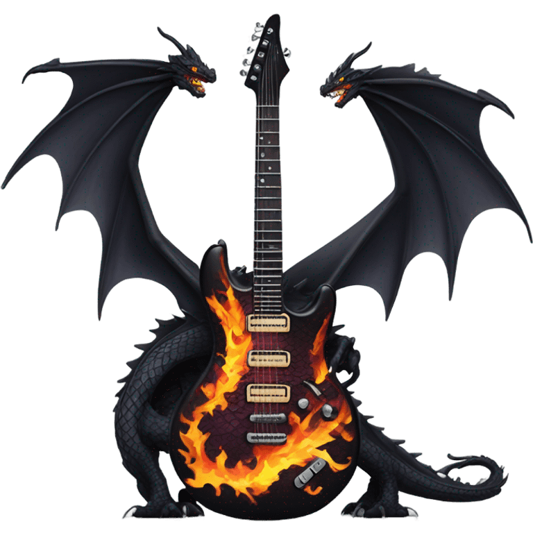 Black Dragon breathing fire playing electric guitar emoji