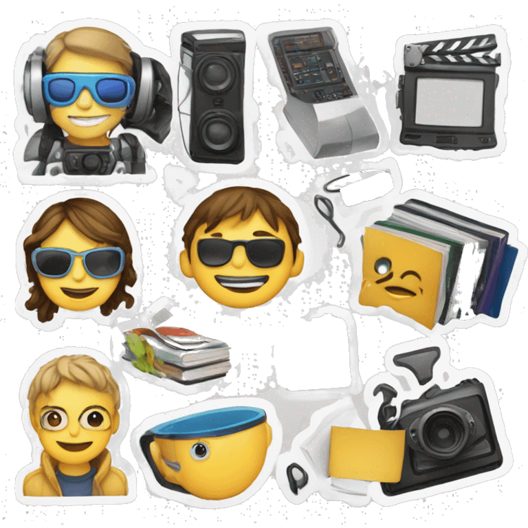  Sticker with youth culture: movies, music, books, technology - all that is important for modern young people emoji