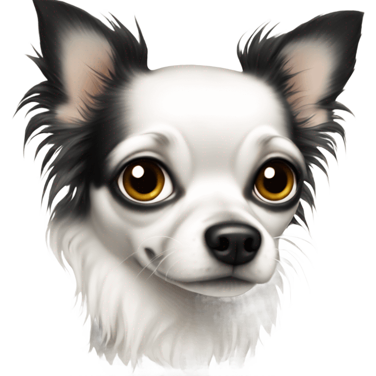 White chihuahua with black spots long haired  emoji