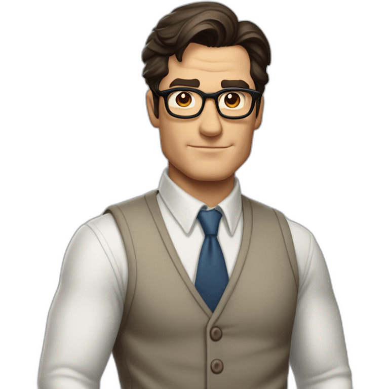 wide shot portrait of clark kent with high great-looking hair and casual white shirt emoji