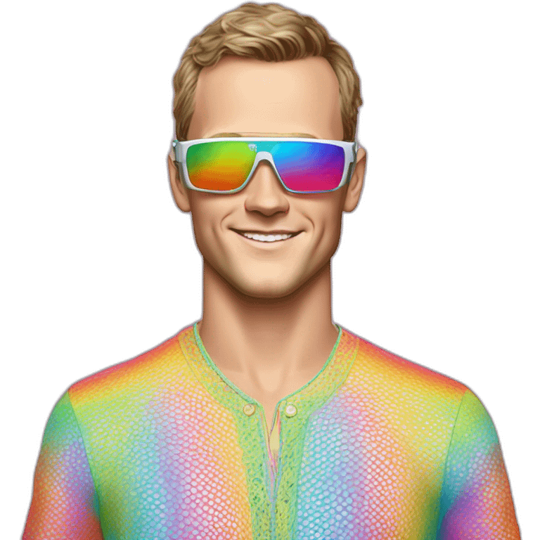 Fancy disco Jonathan Toews wearing rainbow lace shirt and wearing VR glasses emoji