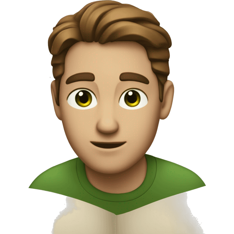 a light-skinned green-eyed man with styled brown hair (brushed back) sitting in front of the long white paper scroll emoji