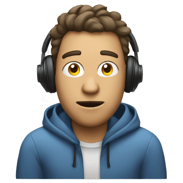 man with blown mind wearing headphones and using the computer emoji