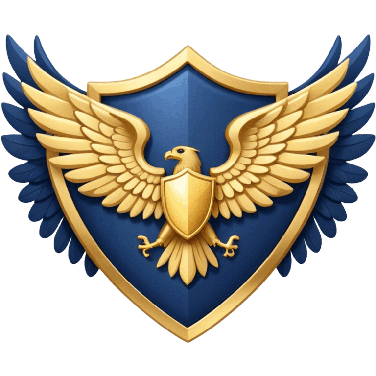 a navy blue shield with large gold wings emoji