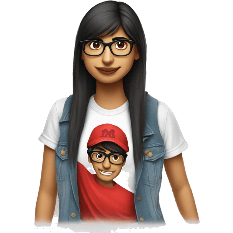 Mia khalifa avec un t-shirt rouge emoji