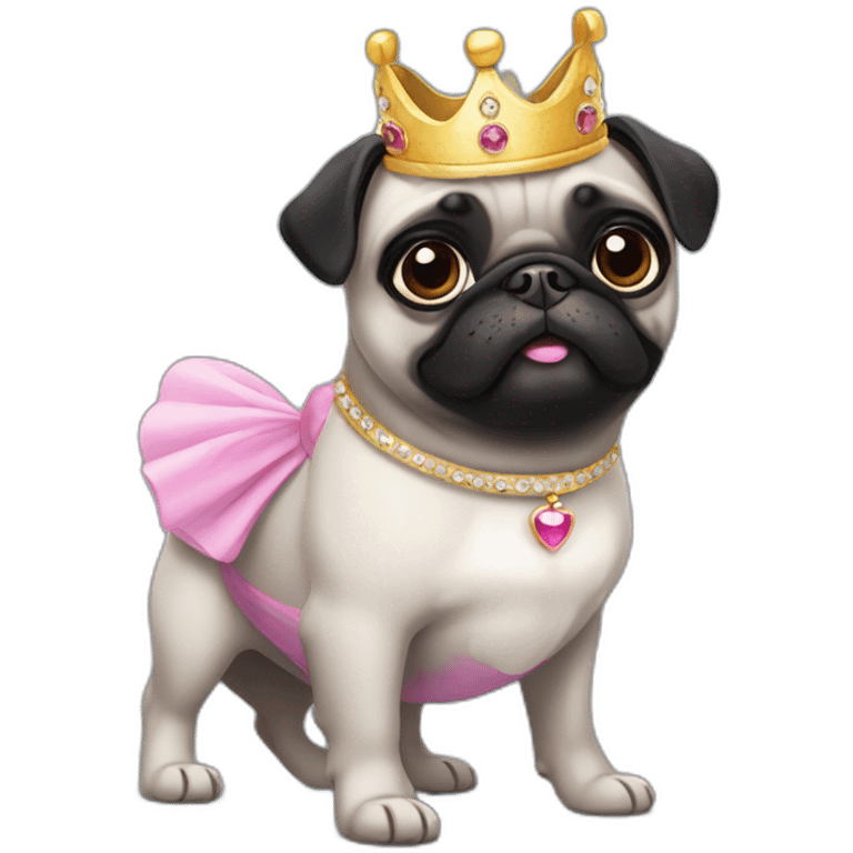 Black pug dog wearing a princess crown emoji