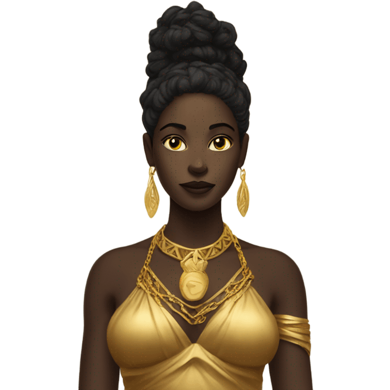 black goddess wearing gold emoji