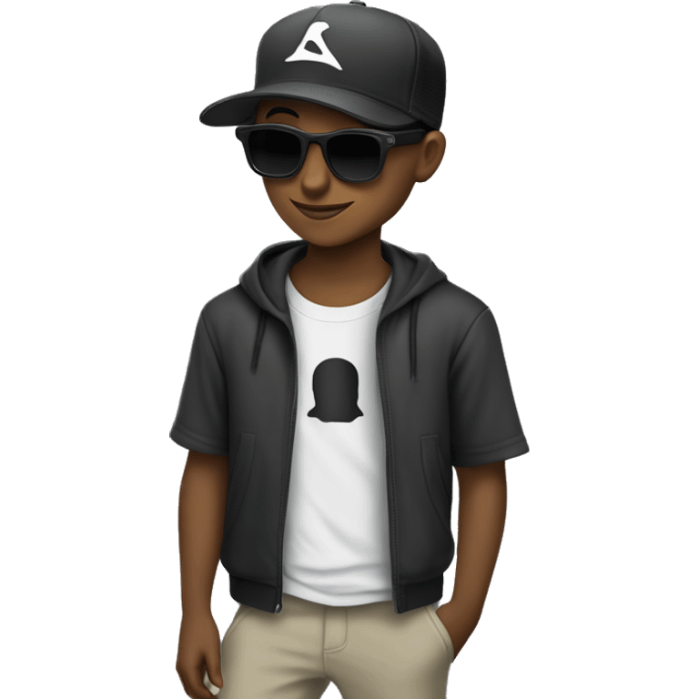 um jovem com blusa preta e usando boné cinza da oakley  emoji