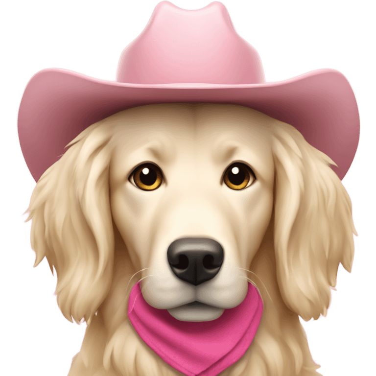  cream long haired retriever wearing pink cowboy hat emoji