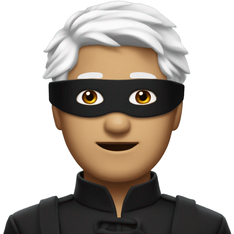 White-haired Gojo with black blindfold. High collared black outfit. Playful and charismatic vibe.  emoji