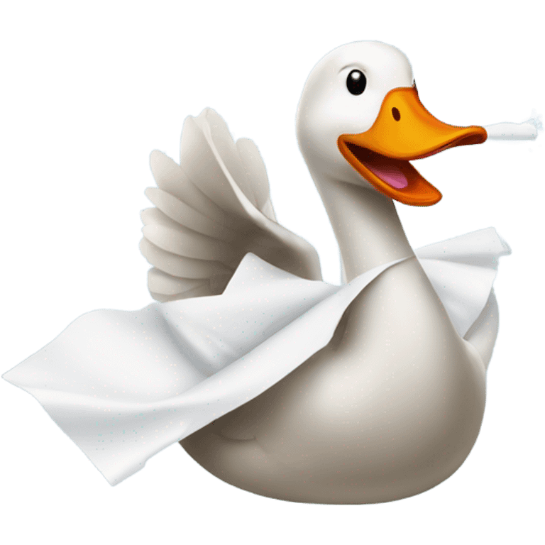 A goose sneezing into a tissue  emoji