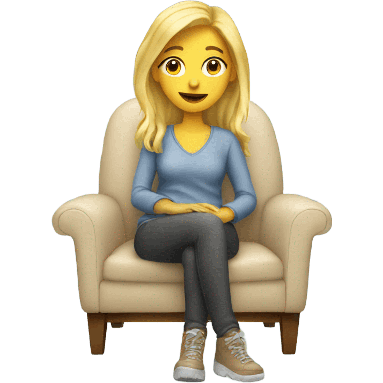 blonde girl siting in comfy chair  emoji