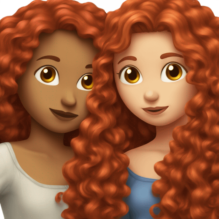 dyed red head girl kissing a girl with long brown curly hair emoji