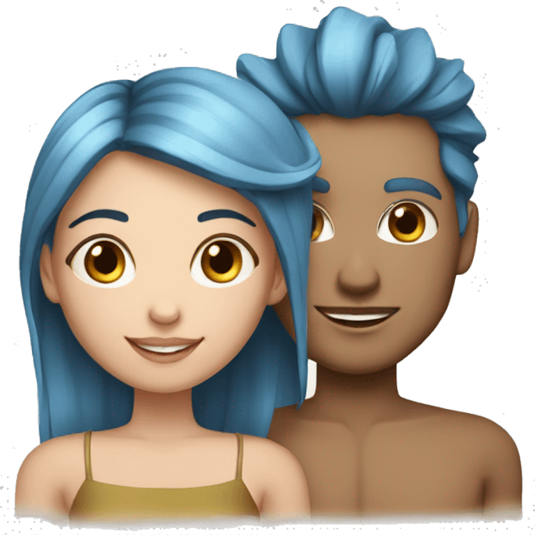 Fair skin toned Girl with blue highlighted hairs with man fair skin toned  emoji