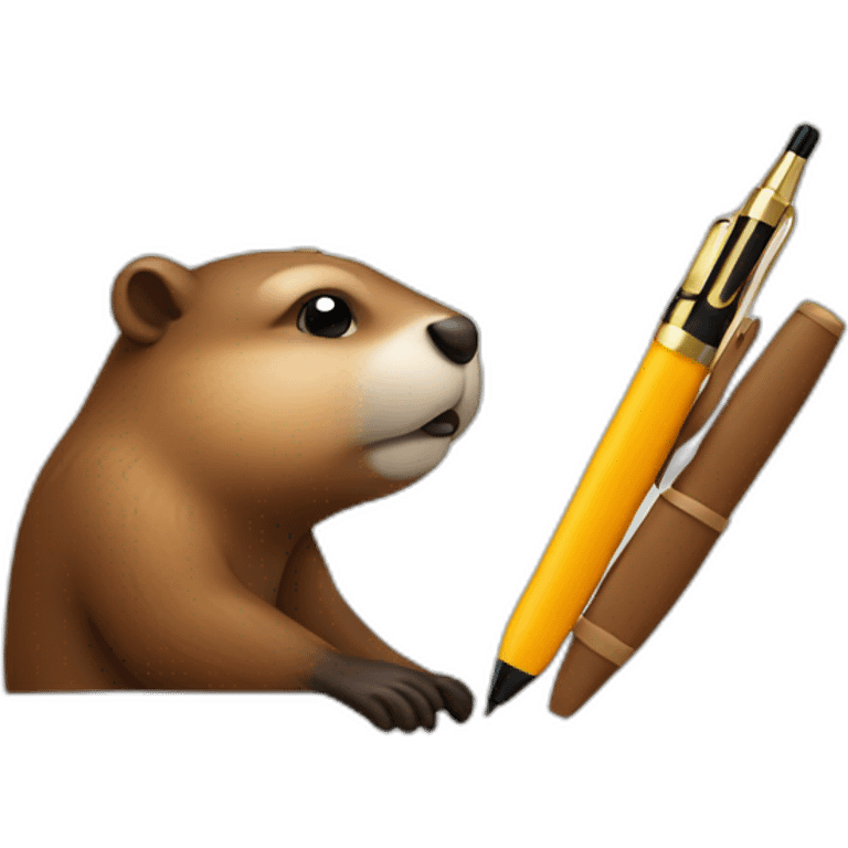 A beaver has a pen under his ear emoji