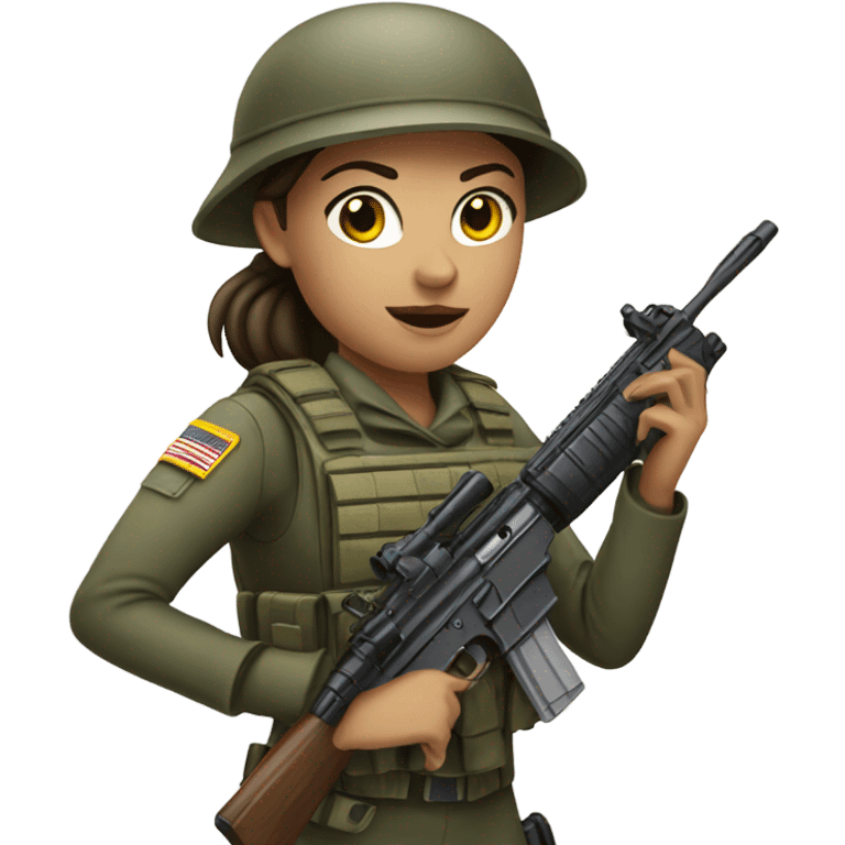 White brunette female soldier with rifle emoji