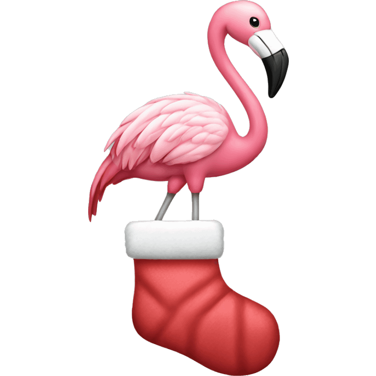 Flamingo holding Christmas stocking emoji