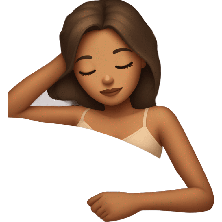 Brunette girl, tanned skin, sleeping in bed emoji